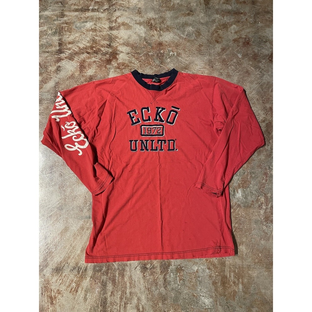 ECKO UNLIMITED UNLTD Red Long Sleeve T Shirt Embroidery Sz XL